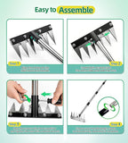 Weed Rake Tool Iron Weed Puller with 71" Adjustable Long Handle, 6 Teeth Garden Weed Remover Tool Heavy Duty Manual Weed Puller with Gloves for Yard, Lawn, Garden