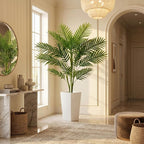 Garvee 4.2FT Artificial Palm Tree, Tall Faux Tropical Areca Plants with White Tall Planter, Fake Potted Tree with Lifelike Leaves for Indoor Living Room Bedroom Home Office Decor