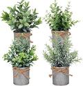Small Artificial Plants Set of 4 Fake Potted Plant with Iron Pot Mini Greenery Decor for Indoor Home Porch Garden Bathroom Décor