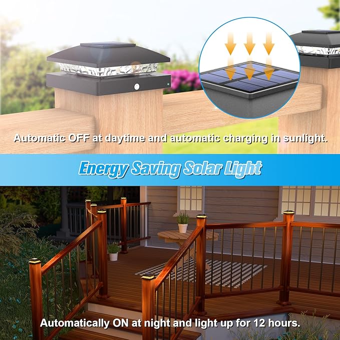 VOLISUN 4x4 Solar Post Cap Light 16pack,Solar Fence - Post Lights Outdoor Waterproof for Wooden/Vinyl Post, White Deck Post Cap Light Solar Powered with Warm White for Garden/Patio/Porch, Black
