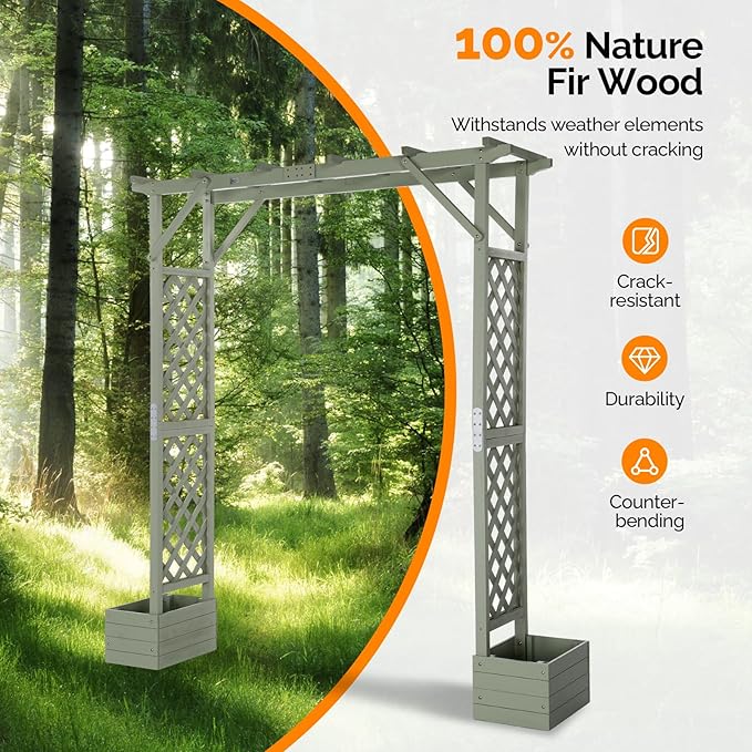 VINGLI Wooden Garden Arbor with Planter, Wedding Arch for Ceremony, Wood Garden Arbour Trellis for Plant Climbing, Pergola for Garden Backyard, Lawn, Outdoor (Olive Green)