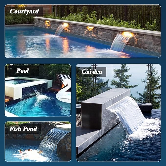 Waterfall Spillway Kit for Pools & Ponds - Wide Overflow Outlet, Perfect for Villas & Hotel Front Yard Water Features, Enhance Outdoor Aesthetics & Relaxation.
