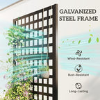 Outsunny Galvanized Raised Garden Bed with Trellis, Metal Planter Box with Drainage Holes, Outdoor Privacy Screen for Climbing Plants, Vegetable, Vines, 35" x 16" x 70", 2 Pack, Black