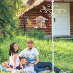 Bird Feeder Pole for Outdoors Heavy Duty Squirrel Proof, 2 Pack 92 Inch Adjustable Tall Shepherds Hooks for Outdoor with 7 Prongs Base, Double Shepherd Hooks (2 Pack White, 92 Inch)