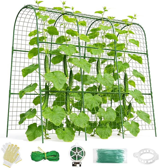 Cucumber Trellis for Raised Bed 48" L x 48" H U-Shape Garden Trellis for Climbing Plants Outdoor, Metal Arch Trellis for Vegetables, Plant Support for Tomato Pea Zucchini Grape Flowers