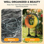Garden Hose Holder Holds 2 * 160Ft Hoses, Heavy-Duty Freestanding Water Hose Holder with 4 Spikes, Rustproof Hose Stand Hose Hanger Storage Hose Rack for Outside, Yard, Lawn, Farm