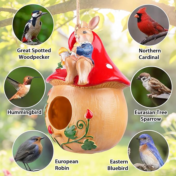 Bird Houses for Outside – Hand-Painted Decorative Bird House, Waterproof Resin Hanging Birdhouse for Patio, Yard, Porch & Garden Decor