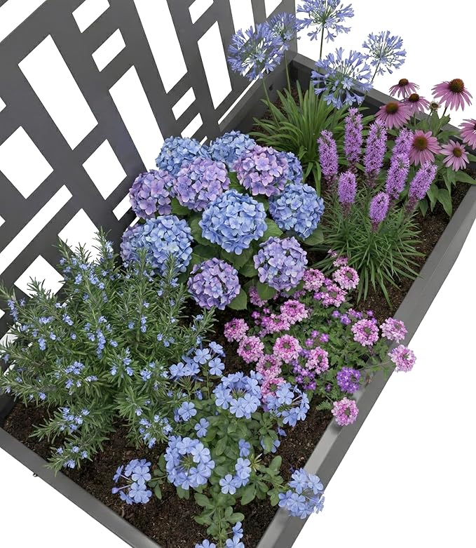 Outvita Metal Planter Box with Trellis, 44’’ x 24’’ x 9’’ Raised Garden Bed with Drainage Holes for Climbing Plants, Vegetables, Vines, Privacy Planters for Patio (Black)