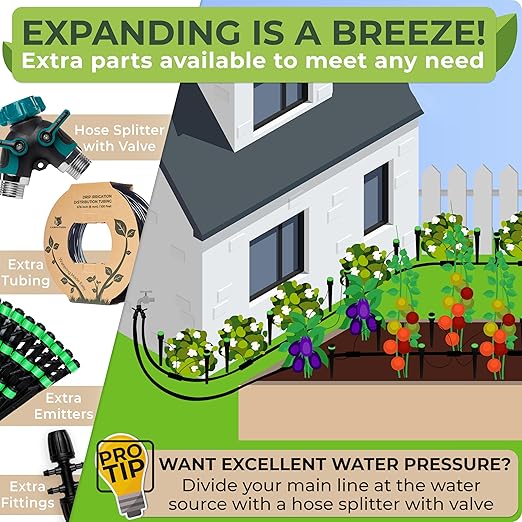 CARPATHEN Drip Irrigation System Kit - Complete Premium Garden Watering System with Adjustable Sprinkler Emitters, 5/16" & 1/4" Tubing and Fittings - Drip Line for Raised Beds, Lawn, Pots, Greenhouse