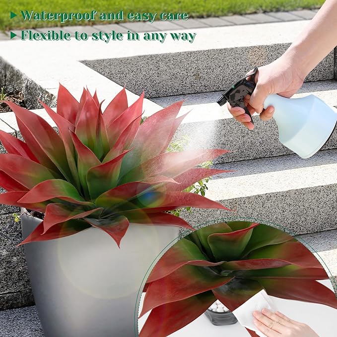 2 Pack Artificial Fall Agave Plants 28 Inch Large Size Faux Succulent Stems Outdoor Decorating Realistic UV Resistant Tropical Plant Plantas Artificiales Decorativas Grandes - 29 Leaves, Red