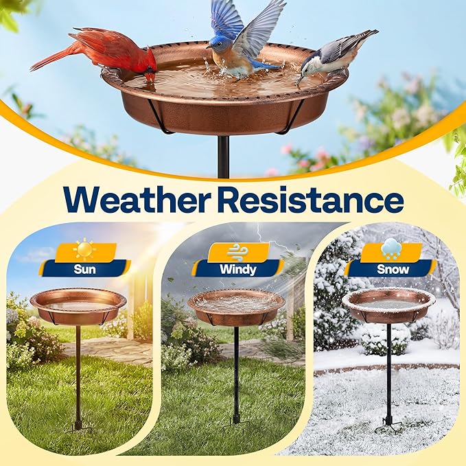 VIVOHOME Oval Bird Bath for Outside, Outdoor Birdbath Bowl with Metal Ground Stake, Weather-Resistant ABS Bird Bath and Feeder for Garden, 1.3 Gallons, Bronze