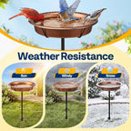 VIVOHOME Oval Bird Bath for Outside, Outdoor Birdbath Bowl with Metal Ground Stake, Weather-Resistant ABS Bird Bath and Feeder for Garden, 1.3 Gallons, Bronze