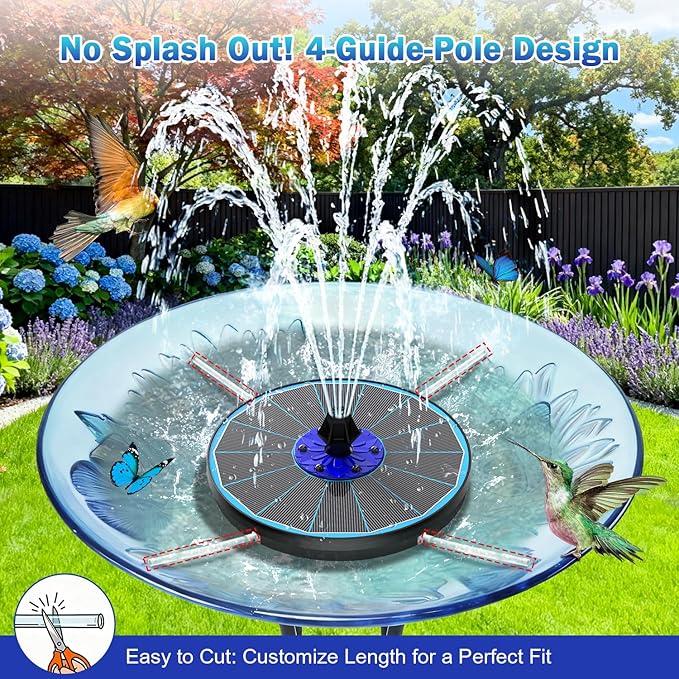 SZMP 3.5W Upgraded Glass Panel Solar Fountain with RGB Night Show, Anti-Drift Fixer & 7 Nozzles, Strong Floating Bird Bath Fountain for Garden, Pond, Outdoor (Blue)