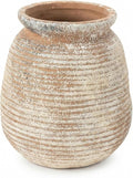 Rustic Terracotta Pot, 7 Inch Short Farmhouse Vase with Weathered Texture, Boho Home Decor for Pampas Grass, Tabletop, Mantel and Shelf Styling