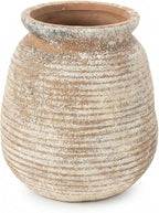 Rustic Terracotta Pot, 7 Inch Short Farmhouse Vase with Weathered Texture, Boho Home Decor for Pampas Grass, Tabletop, Mantel and Shelf Styling