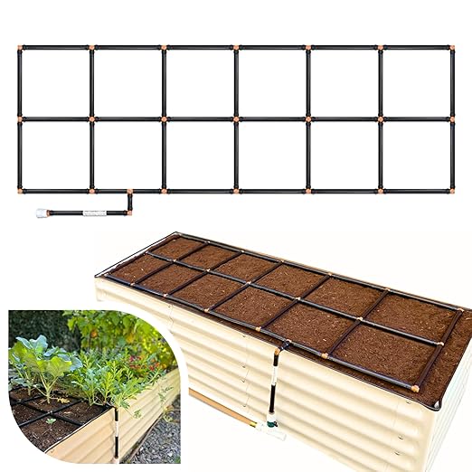 Garden Grid Watering System - 2x6 Standard | Raised Garden Bed Drip Irrigation System – But Better | Pre-Assembled, Waters Every Plant Evenly, 1-Min Setup | Square Foot Gardening | 22.5"x66"