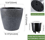 Dexceder 13x12 Self Watering Planter with Wheels (Stone Matte) | Inner Pot Design, Thickened Large Floor Standing Flower Plant Pot with Water Level Indicator Indoor Outdoor