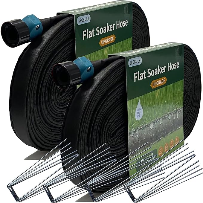 2026 Flat Soaker Hose 150 ft with Stakes for Garden, 75ft x 2 Linkable Drip Hose Diy Garden Irrigation System Saving 80% Water, Dual-layer Leak-free Design Water Hose with Holes