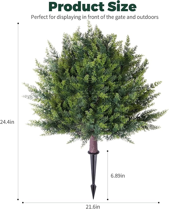 2 Pack Artificial Urn Filler, Artificial Cypress Topiary Shrubs, UV-Resistant Evergreen Plants, Indoor/Outdoor Decoration, Suitable for porches, courtyards, Gardens, and Flower beds