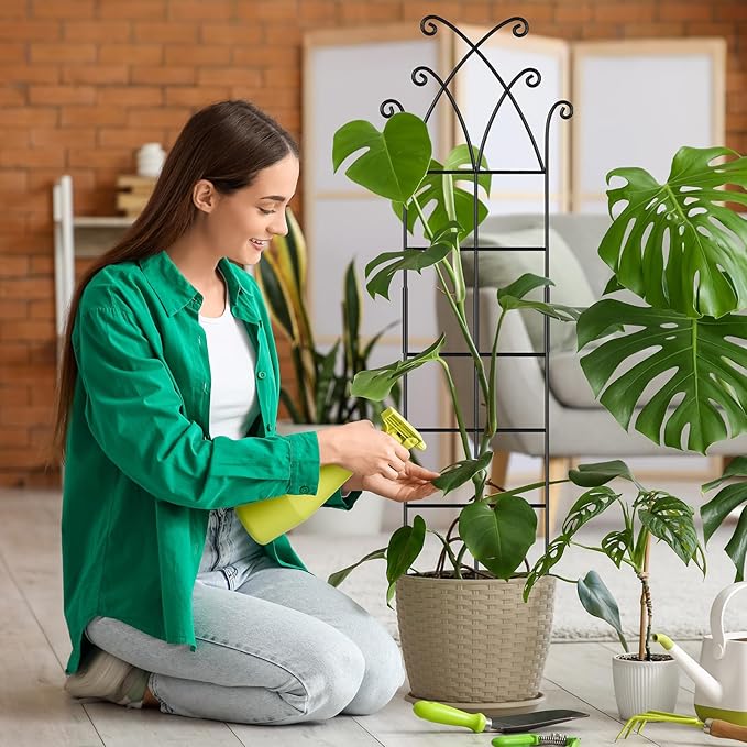 33.8in Tall Trellis for Climbing Plants Indoor & Outdoor, 4 Pack Metal Trellis for Potted Houseplant, Sturdy Support for Ivy, Pothos, Monstera, Hoya and Flower Vines, Black