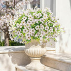 ATTGREAT Artificial Flowers Outdoor Faux Plants UV Resistant Fake Patio Flowers Plastic Greenery Plnats Outside Bulk for Spring Garden Hanging Planter Home Vase Decor, 12 Bundles (White)