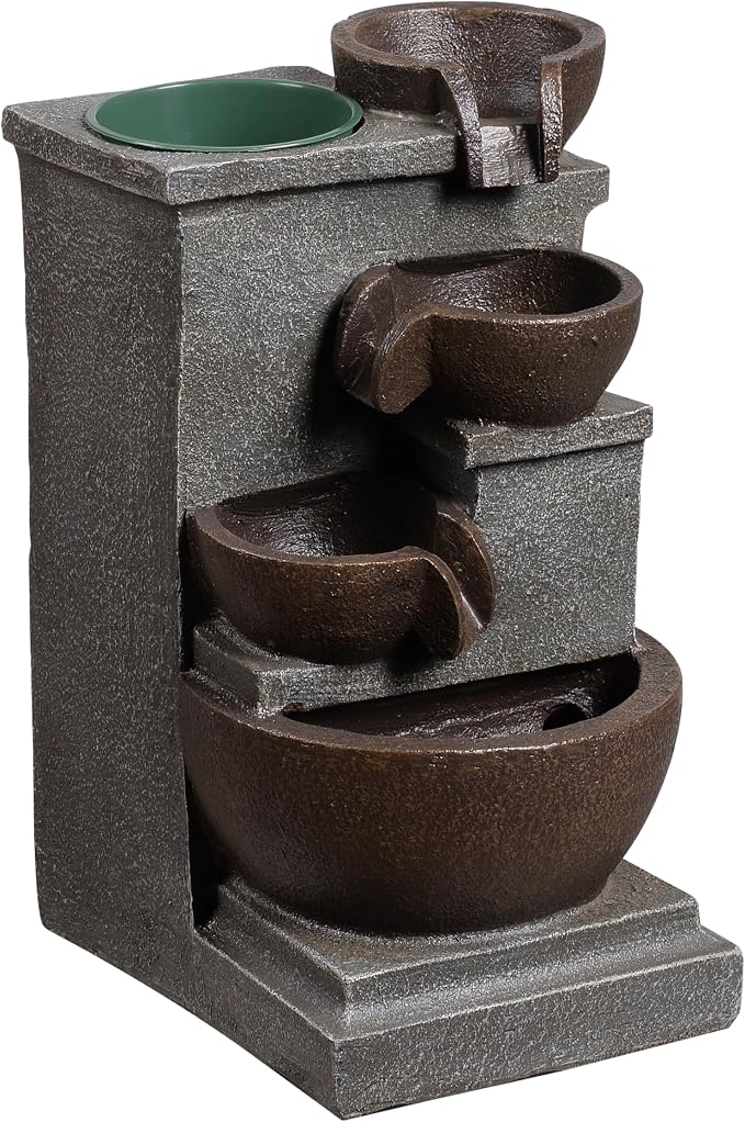 Tolevoit Tabletop Water Fountain Resin Retro Four Cups Vintage Room Decor Lavatory Indoor Decoration Relaxation Waterfall Zen Ambience
