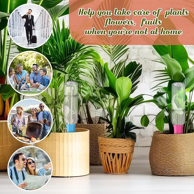 SiliFine 6 Sets Plant Watering Devices Include Terracotta Self Watering Spikes and 26 oz Plastic Bottles, Slow Release Vacation Insert Automatic Plant Waterer Device (Clear and Mixed Color)