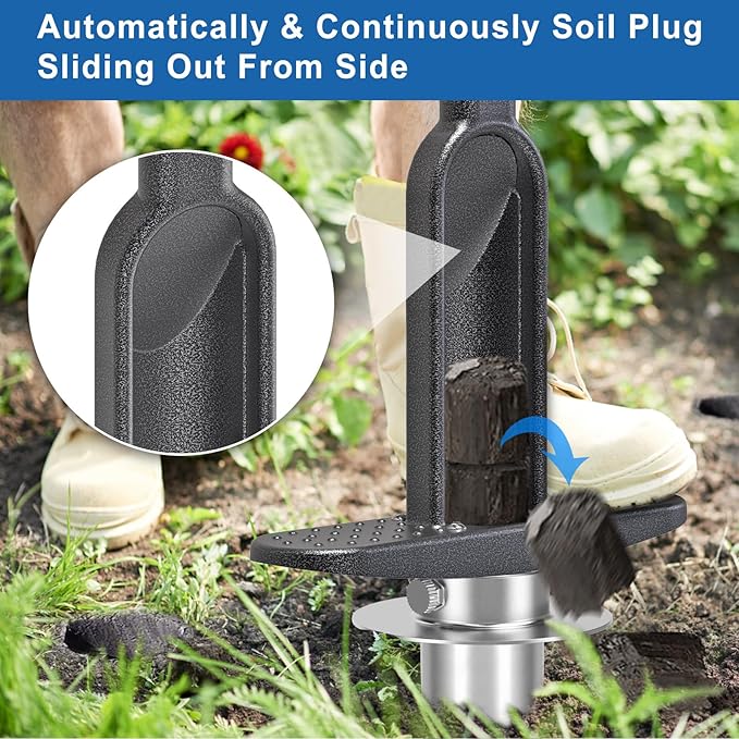 BeneLabel Grass Plugger Tool Lawn Plugger Tool Adjustable 3-6 Inch Digging Depth Long Handle Bulb Planter Tool Heavy Duty Sod Plug Cutter for Turf Repair, Bulb Planting, Seedling Transplant