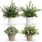 4 Pack Small Fake Plants in White Pulp Pot for Home Decor, Artificial Plants Indoor, Small Faux Plants Indoor for Bathroom Bedroom Kitchen Office Farmhouse Room Shelf Decor