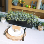 Winlyn 14" Artificial Eucalyptus Arrangement Faux Eucalyptus Plants in Black Rectangular Wooden Planter Box Artificial Potted Plant for Farmhouse Home Wedding Table Centerpiece Shelf Greenery Décor