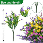 Hananona 12 Pcs Artificial Flowers Outdoor, Faux Artificial Plants UV Resistant Plastic Flower Bulk for Hanging Planter Porch Window Home Wedding Fall Summer Decor (12, Fuchsia, Purple, Yellow, Green)