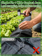 12 Inch Landscape Staples with Hook & Hammer - 120pcs Circle Top Weed Barrier Stakes Kit, 9 Gauge Galvanized Rust-Resistant Garden Fabric Pins, for SOD, Garden Edging, Install & Remove Tools Included