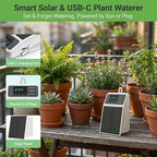 Automatic Solar drip Irrigation System (Solar/USB-C Dual Power), DIY Solar Watering System with Programmable Timer for 10 Potted Plants, IPX5 Auto Watering Kit for Indoor, Balcony, Garden & Vacation