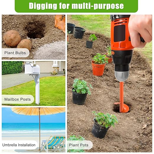 Insaga Auger Drill Bit for Planting, 3.5''x16'' Garden Earth Auger with Self-Tapping Screw, 3MM Heavy Duty Spiral Drill Planting Bit, for Bulbs Flowers Plants Post Hole Digger