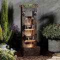 Bumilgar 40.9" H 4-Tier Indoor/Outdoor Modern Water Fountain with Led Lights and Pump, Outdoor Freestanding Cascading Waterfall - Suitable for Garden, Patio, Porch, Yard and Outdoor Decor (Brown)