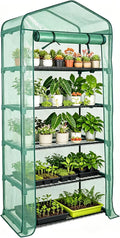 Worth Garden 5 Tier Mini Greenhouse - 75'' H x 27'' L x 19'' W - Sturdy Portable Gardening Shelves with Durable PE Cover w/ Roll-Up Zipper Door- Small Green House Indoor & Outdoor for Plants Flowers