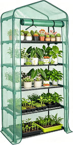 Worth Garden 5 Tier Mini Greenhouse - 75'' H x 27'' L x 19'' W - Sturdy Portable Gardening Shelves with Durable PE Cover w/ Roll-Up Zipper Door- Small Green House Indoor & Outdoor for Plants Flowers