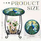 Outdoor Side Table Round Small Mosaic Patio Accent Indoor End Plant Coffee Tea Table for Yard Patio Porch Garden Living Room, Bedroom(Peacock Style,16 Inch)