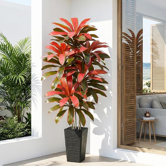 Artificial Dracaena Tree：5FT Faux Silk Tropical Yucca Floor Trees Realistic Fake Green Plant with Natural Wood Trunk & Lifelike Leaves for Home Office Decor Indoor & Outdoor (5FT,1-Pack,Black)
