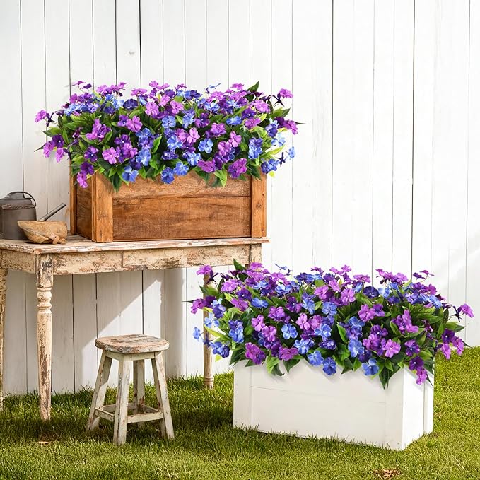 Hommyea Artificial Fake Flowers for Outdoor, 6 Bundles UV Resistant Faux Plants Decoration Silk Flowers No Fade Plastic Flowers for Outside Planters Home Porch Patio Yard Garden Decor