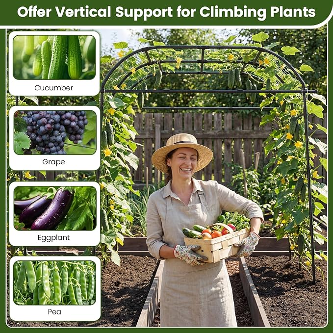 Giantex Metal Garden Arch Trellis for Climbing Plants Outdoor, 7.5FT Tall Adjustable Cucumber Trellis Tunnel for Raised Garden Bed, Extra Wide Garden Trellis Arch Support Vegetables Vine