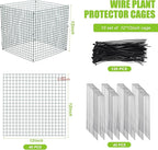 Zubebe 10 Pack Small Wire Plant Protectors Square Plant Protectors from Animals Mesh Cage Chicken Wire Cloche for Shrubs with Ground Stakes and Nylon Ties(Thickness 1mm,Dark Green)