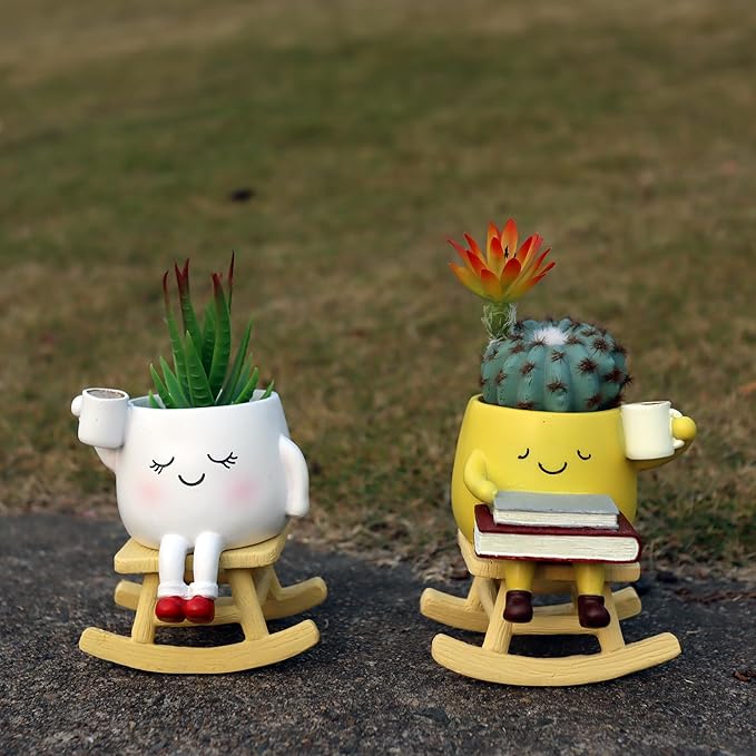 Dolkgy Cute Plant Pots Face Planters Set, Fun Head Planters Cactus Succulent Pots for Indoor Outdoor Plants, Unique Flower Vase Gift Kit for Plant Lover