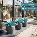Ttranewsoo Artificial Agave Plants,Large UV Resistant Fake Agave Planters 12" for Indoor and Outdoor Decorating Tropical Plant Succulents Greenery Indoor Decor (Blue,2Pack)