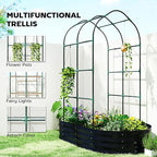 Outsunny Galvanised Raised Garden Bed with Arched Trellis, 5 x 3 x 6ft Metal Outdoor Planter Box with Open Bottom Design, Modular Raised Bed with Gloves for Vegetable Flower, Easy Assembly, Dark Gray