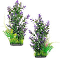 Aquarium Plants (2-Pack) Artificial Plastic Fish Fish Habitat Decor, Small to Moderate Size Aquarium Decorations, Safe Green Plants for Freshwater Tanks (Purple & Green Mix)