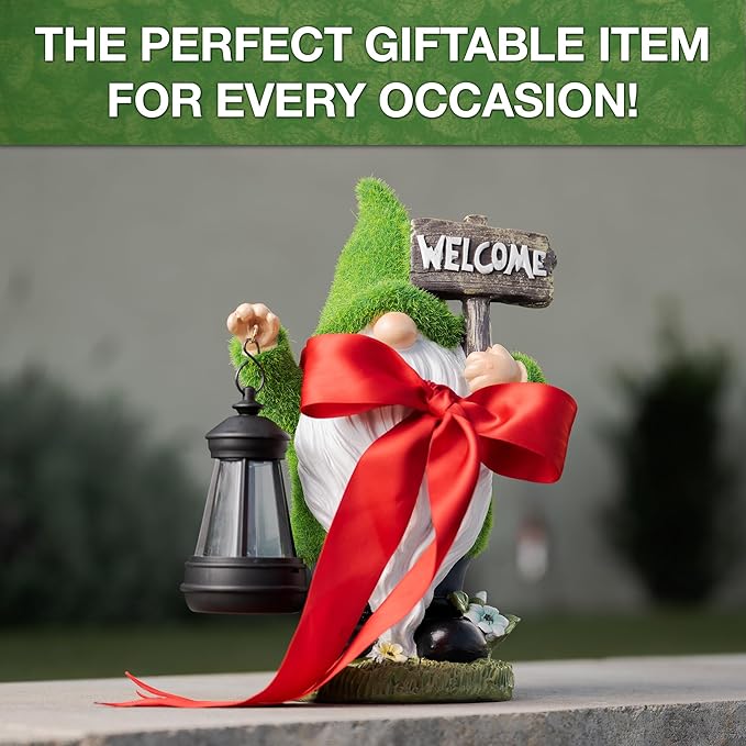 Garden Gnomes Outdoor with LED Solar Light - 11’’ Spring Season Gnome - Funny Decorations, Ornaments - Home, Yard, Patio, Solar Lantern Garden Statues - Housewarming, Birthday