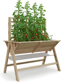 GarveeLife 52x30x54 Inch Tall Elevated Garden Bed with Legs, Standing Raised Planter Box with Climbing Trellis for Vegetables Flowers Herbs, Outdoor Wooden Standing Garden Bed-Natural