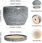 SQOWL Ceramic Pot for Plants - 6 Inch Ceramic Planter for Indoor Outdoor, Decorative Plant Pot with Drainage Hole and Saucer, Round Planter for Flower, Bedroom Decor, Garden Gifts, Black and White