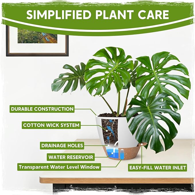Self-Watering Pots for Indoor Plants with Visible Water Window,5/6/6.5/8/10 Inch Outdoor Flower Pots with Drainage Holes & Reservoir for Patio, Home Decor (White)
